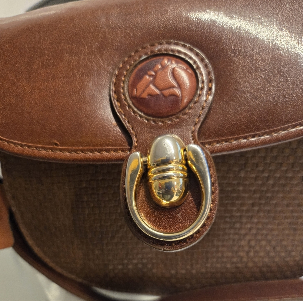 Brown Leather Crossbody Bag with Gold Accents